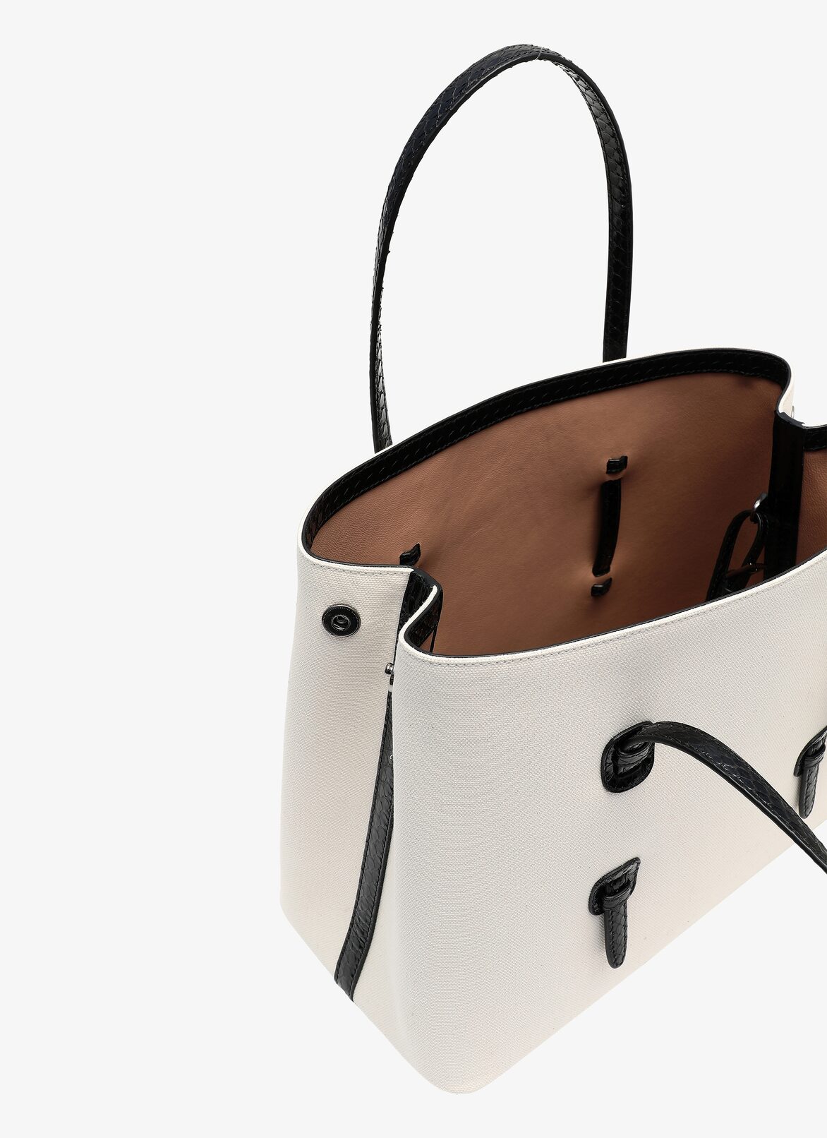 MINA MEDIUM CANVAS+ELAPHE IVORY/BLACK ALAÏA IVORY/BLACK  MINA MEDIUM CANVAS+ELAPHE IVORY/BLACK